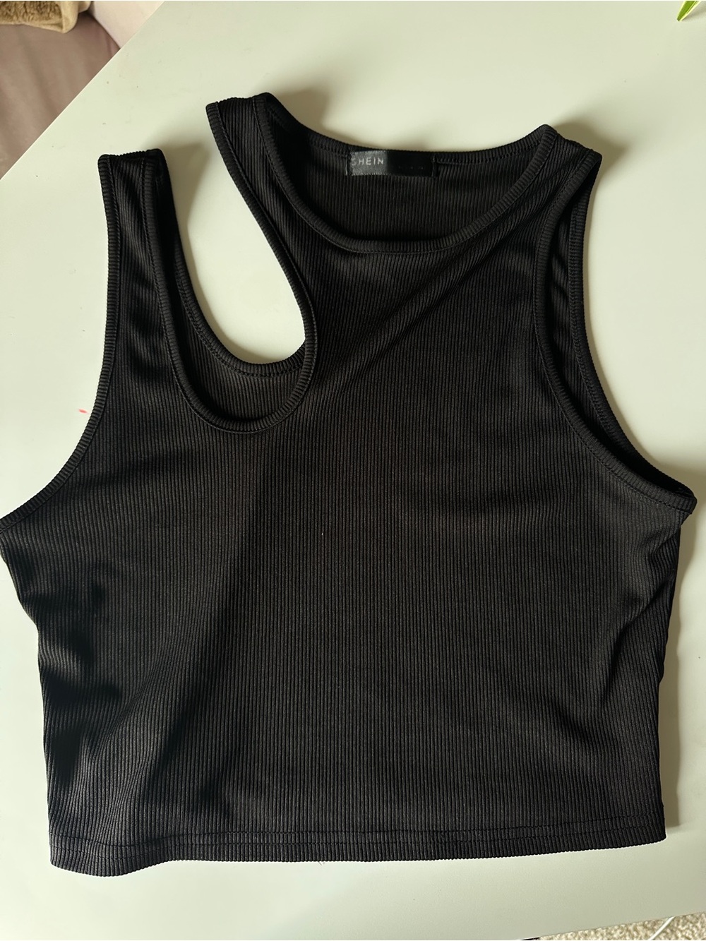 Shein Black Ribbed Asymmetric Top